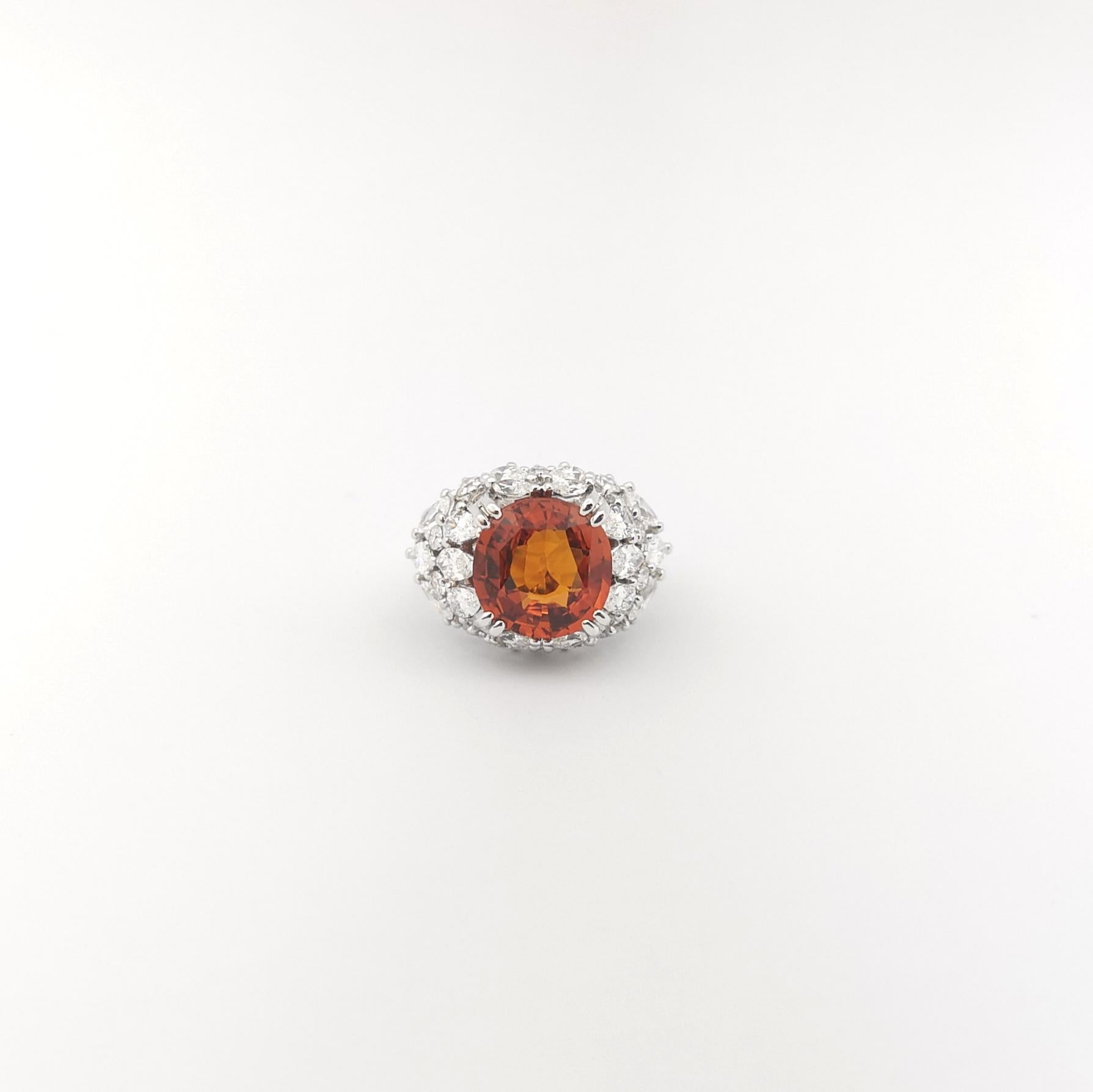 Orange Sapphire with Diamond Ring set in 18K White Gold Settings For Sale 2