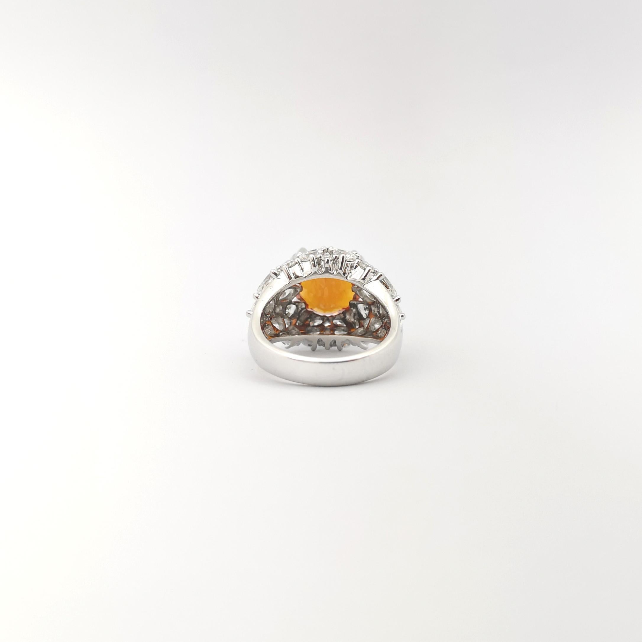 Orange Sapphire with Diamond Ring set in 18K White Gold Settings For Sale 3