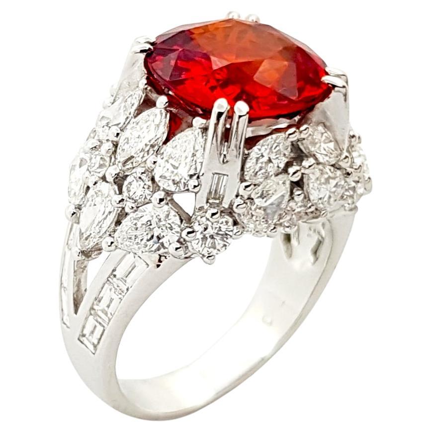 Orange Sapphire with Diamond Ring set in 18K White Gold Settings For Sale