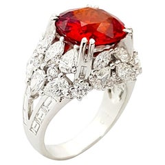 Orange Sapphire with Diamond Ring set in 18K White Gold Settings