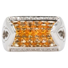 Orange Sapphires and Diamond Statement Band in 18k White Gold
