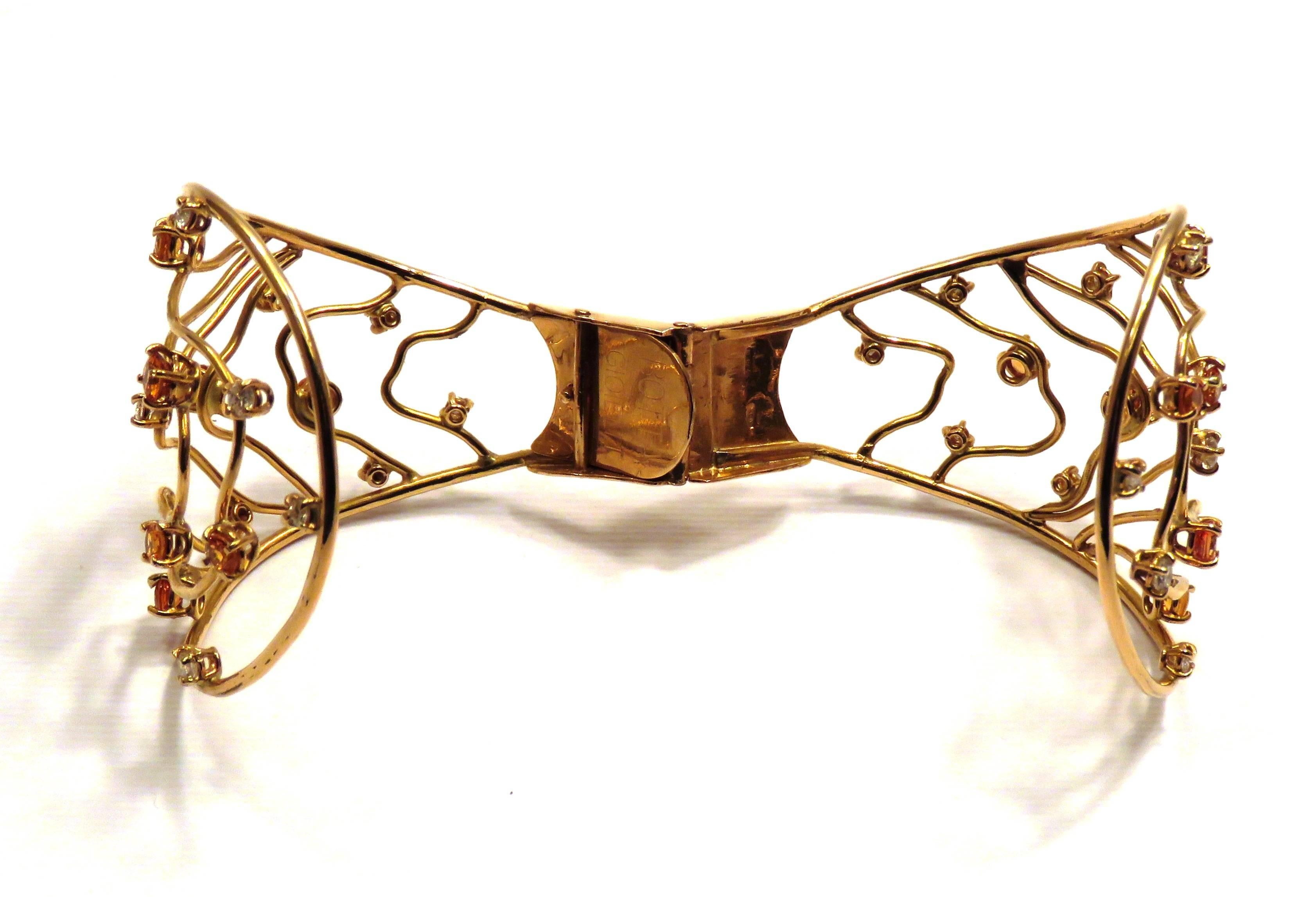 Armband aus Roségold mit orangefarbenen Saphiren und Diamanten, hergestellt in Italien von Botta Gioielli im Angebot 4