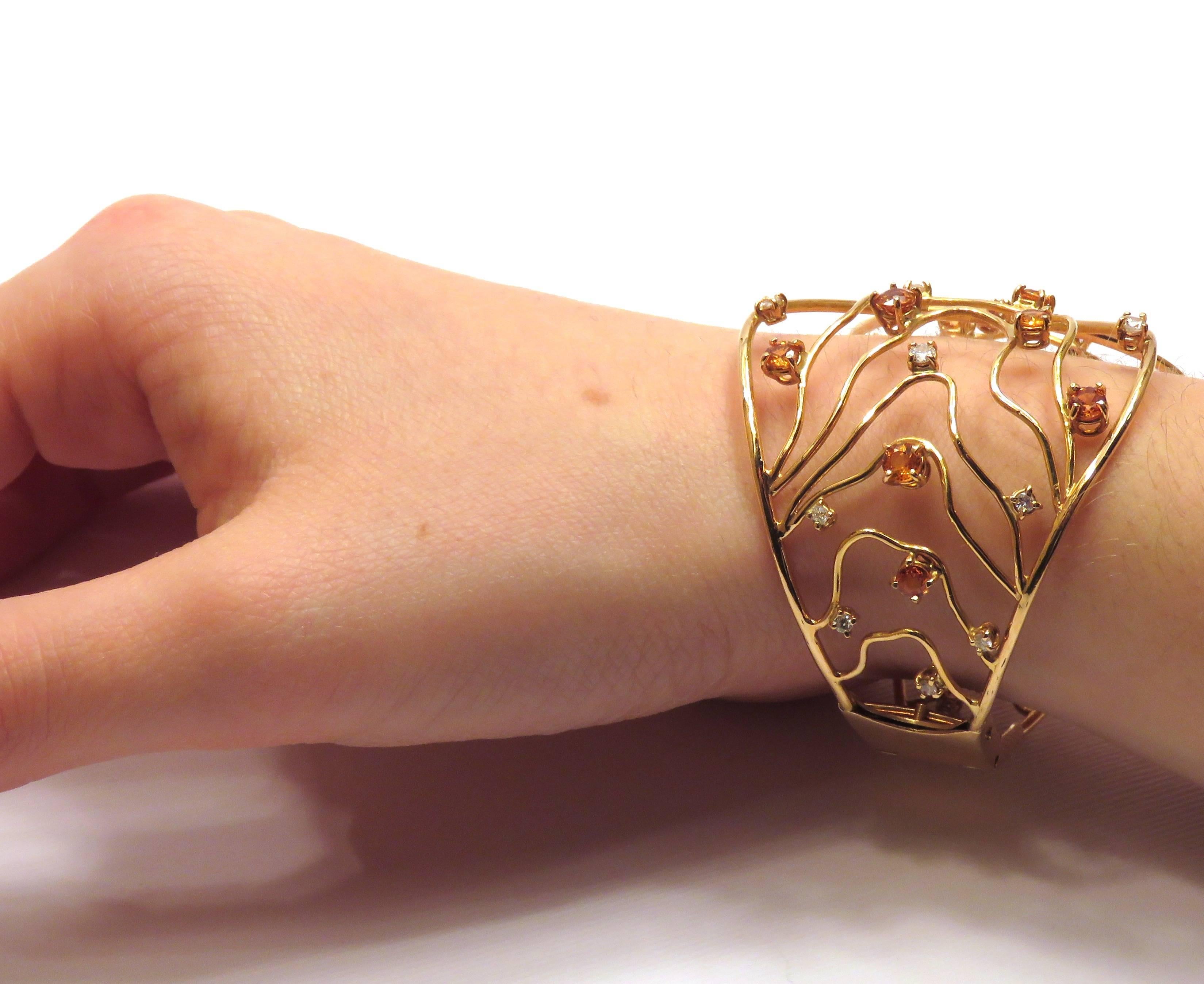 Taille brillant Bracelet en or rose, saphirs orange et diamants fabriqué en Italie par Botta Gioielli en vente
