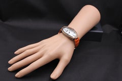 Orange Sapphires Pave Dial Luxury Swiss Quartz Exotic Leather Band Watch
