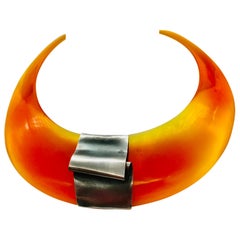 Orange , See through Lucite Choker with Silver, by Sylvia Gottwald