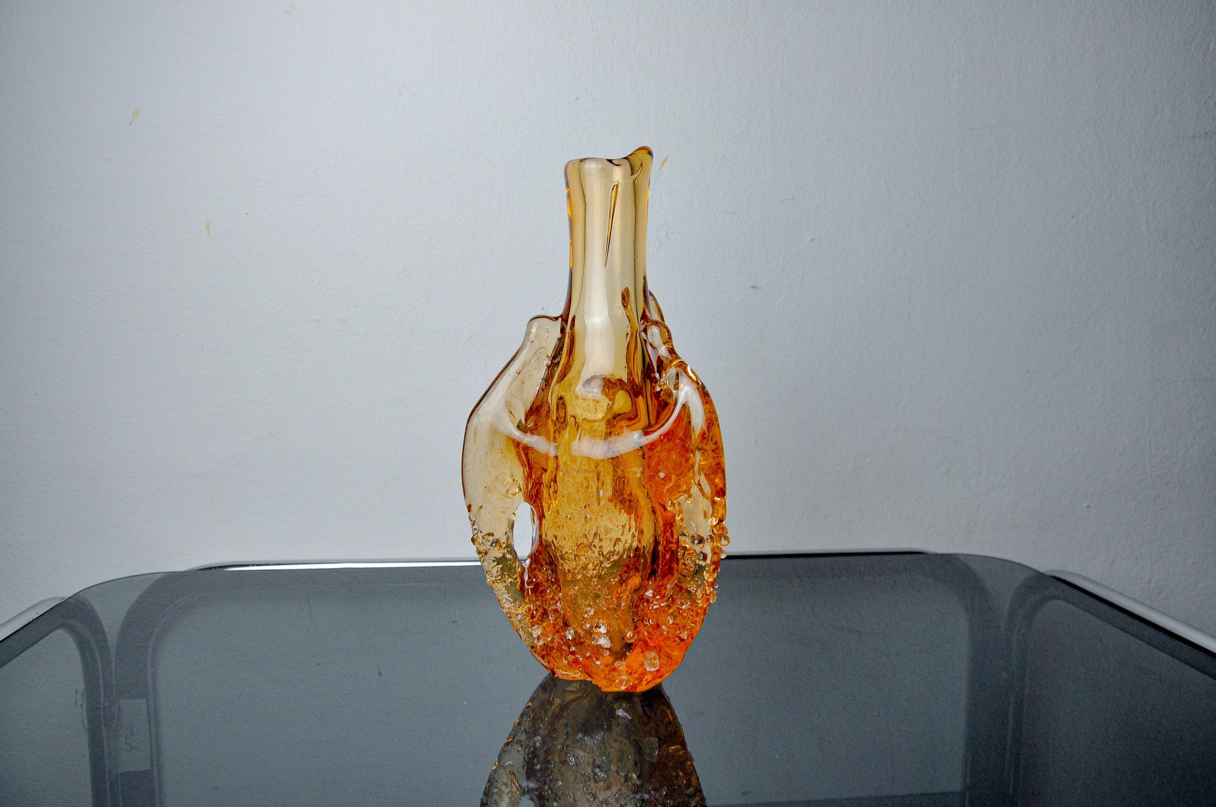 Hollywood Regency Vaso Orange Seguso, vetro smerigliato di Murano, Italia, 1970 in vendita