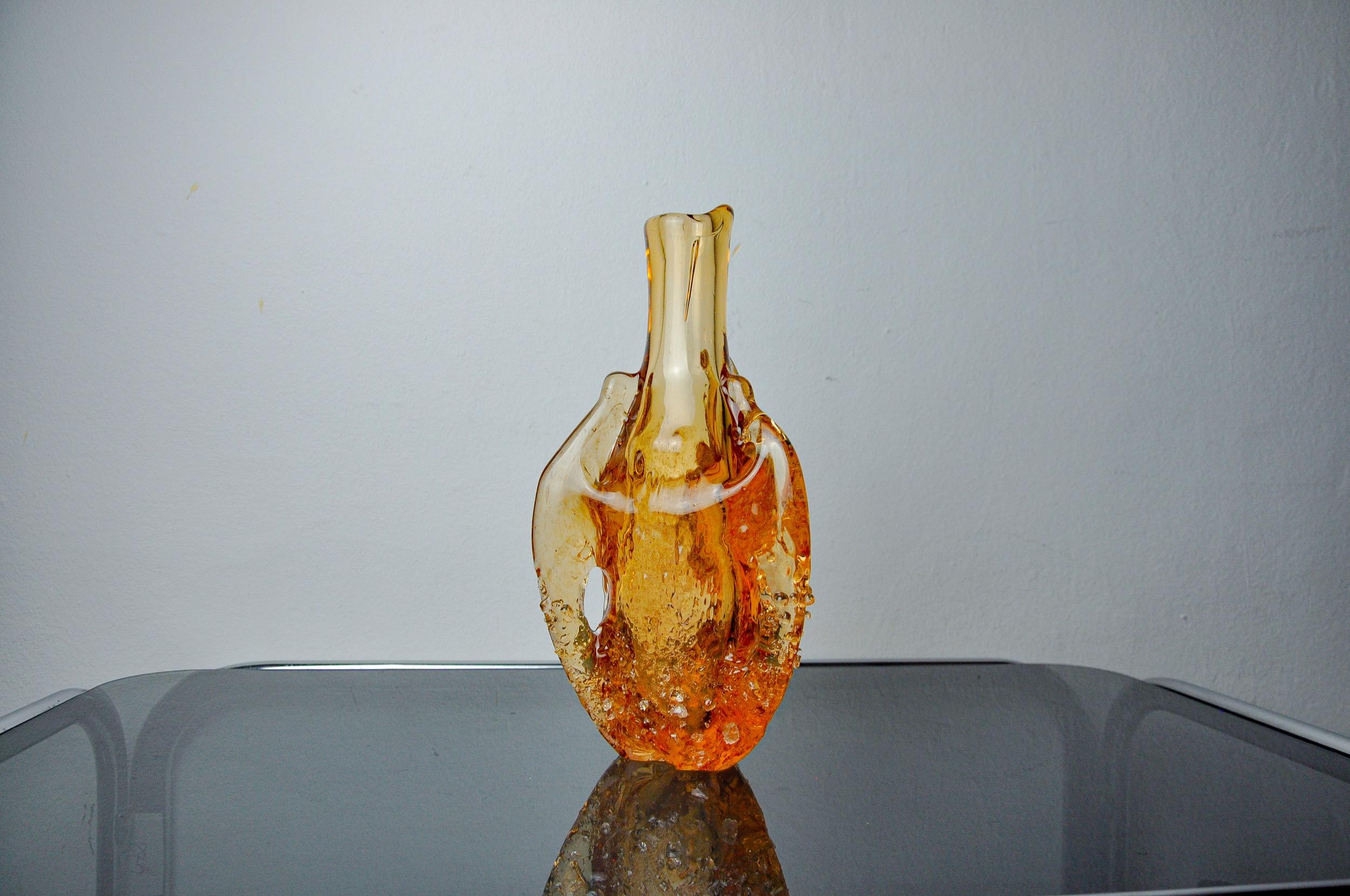 Vaso Orange Seguso, vetro smerigliato di Murano, Italia, 1970 In condizioni buone in vendita a BARCELONA, ES