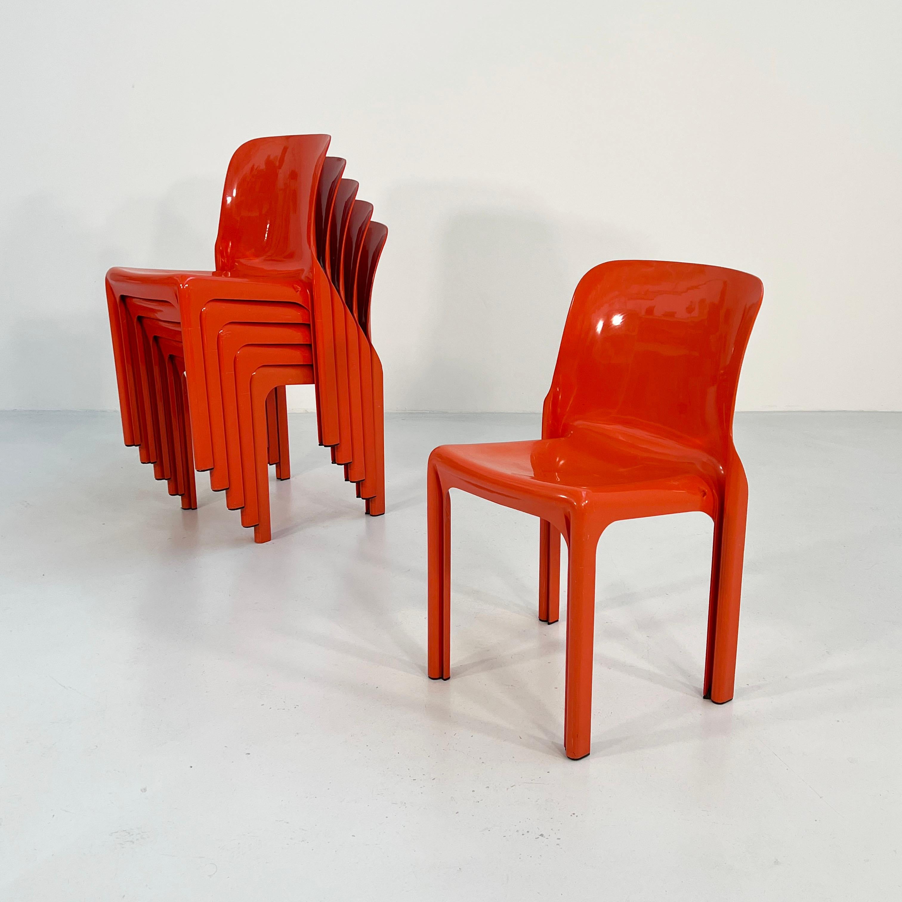 Italian Orange Selene Chair by Vico Magistretti for Artemide, 1970s