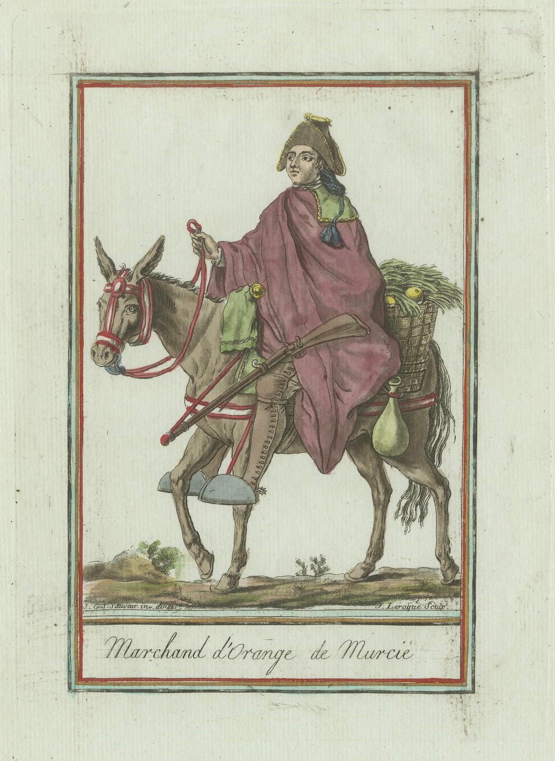 Orange Seller from Murcia – Hand-Colored Engraving by G.de Saint-Sauveur, c.1797