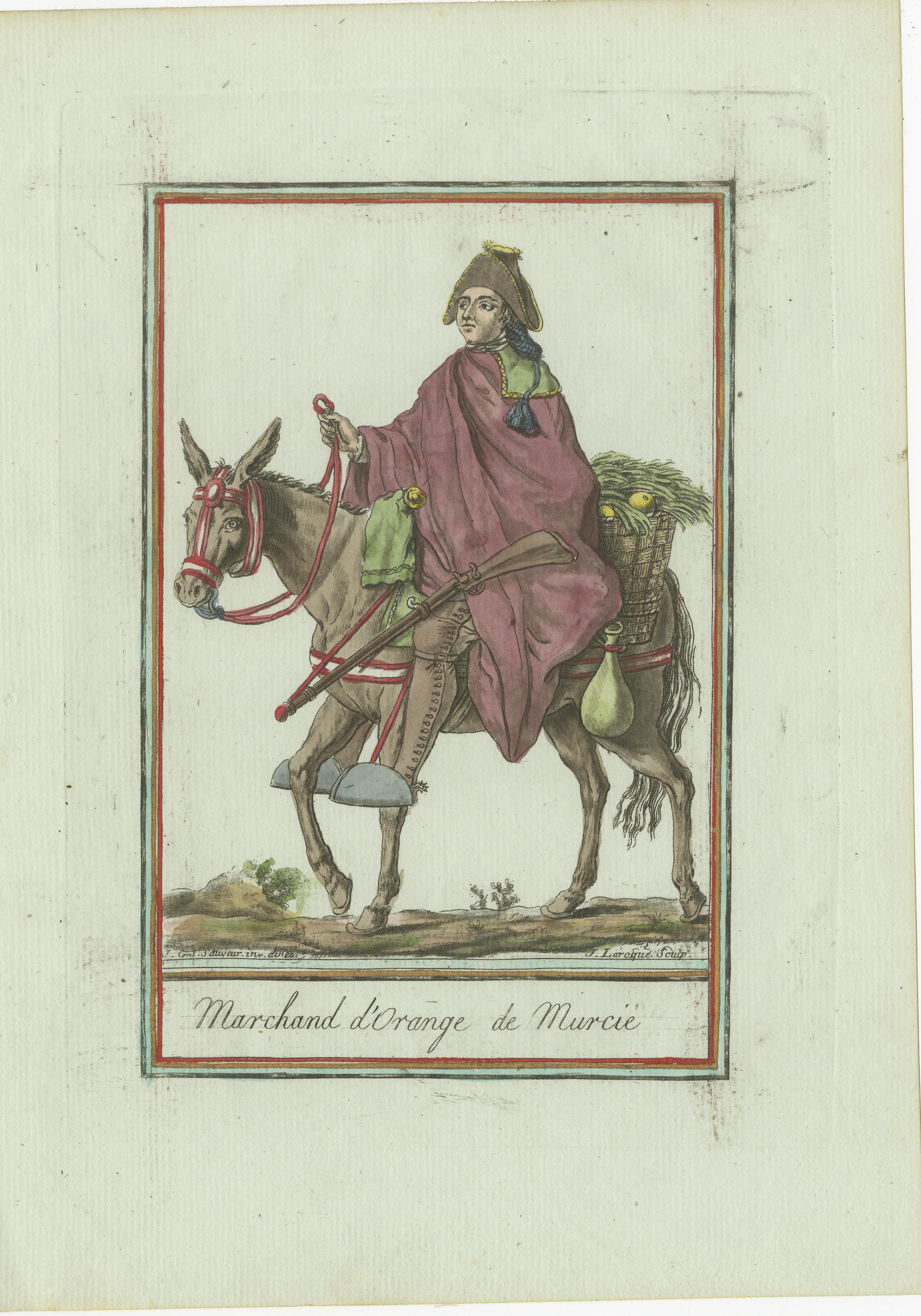 Orange Seller from Murcia – Hand-Colored Engraving by G.de Saint-Sauveur, c.1797