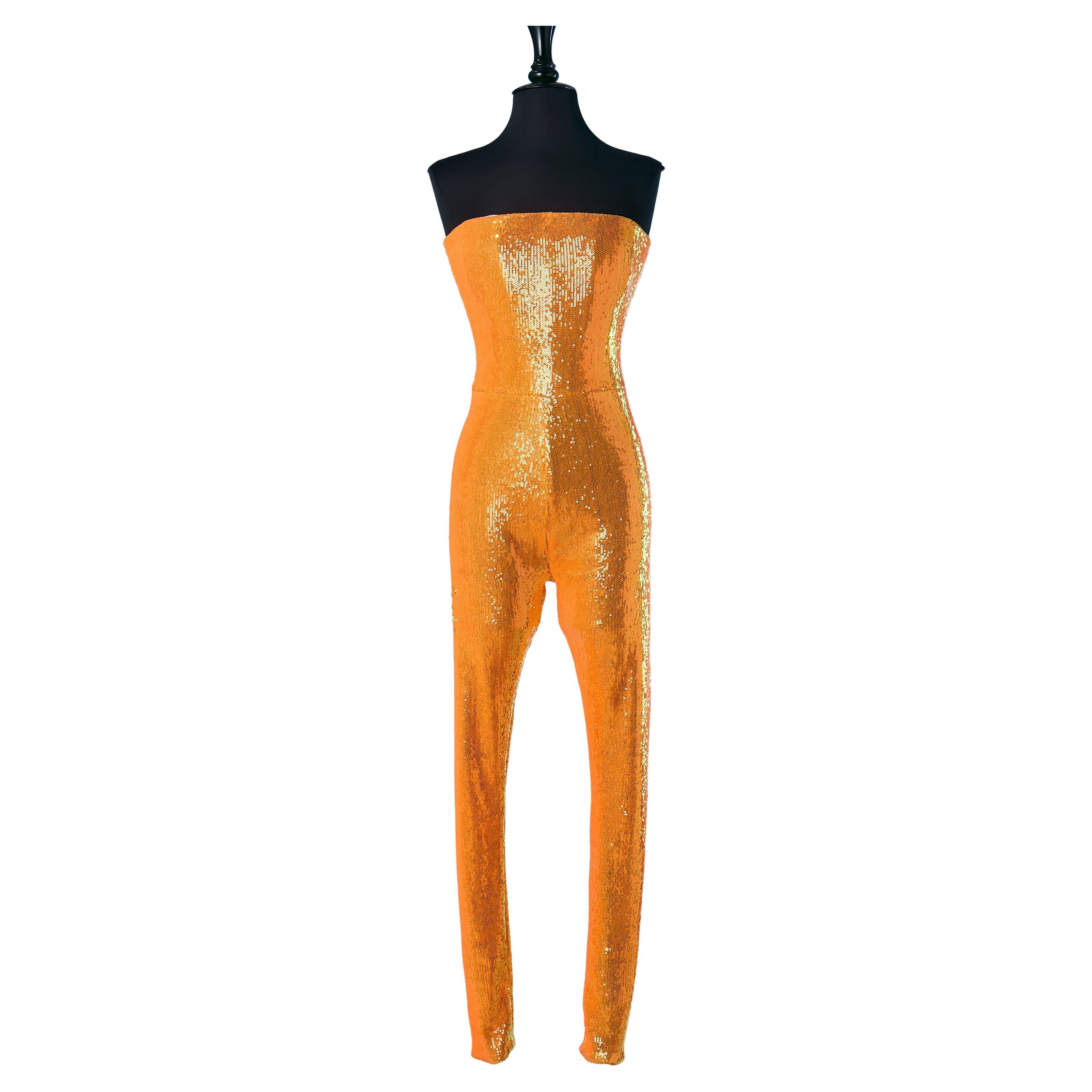 Orange sequin bustier jumpsuit ALEXANDRE VAUTHIER COUTURE SS2023 For Sale