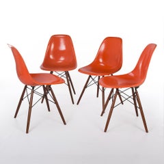 Orange Set of 4 Herman Miller Eames DSW Fiberglass Dining Side Shell Chairs