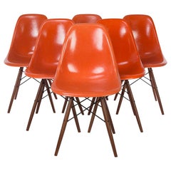 Orange Set '6' Herman Miller Eames DSW Fiberglass Dining Side Shell Chairs