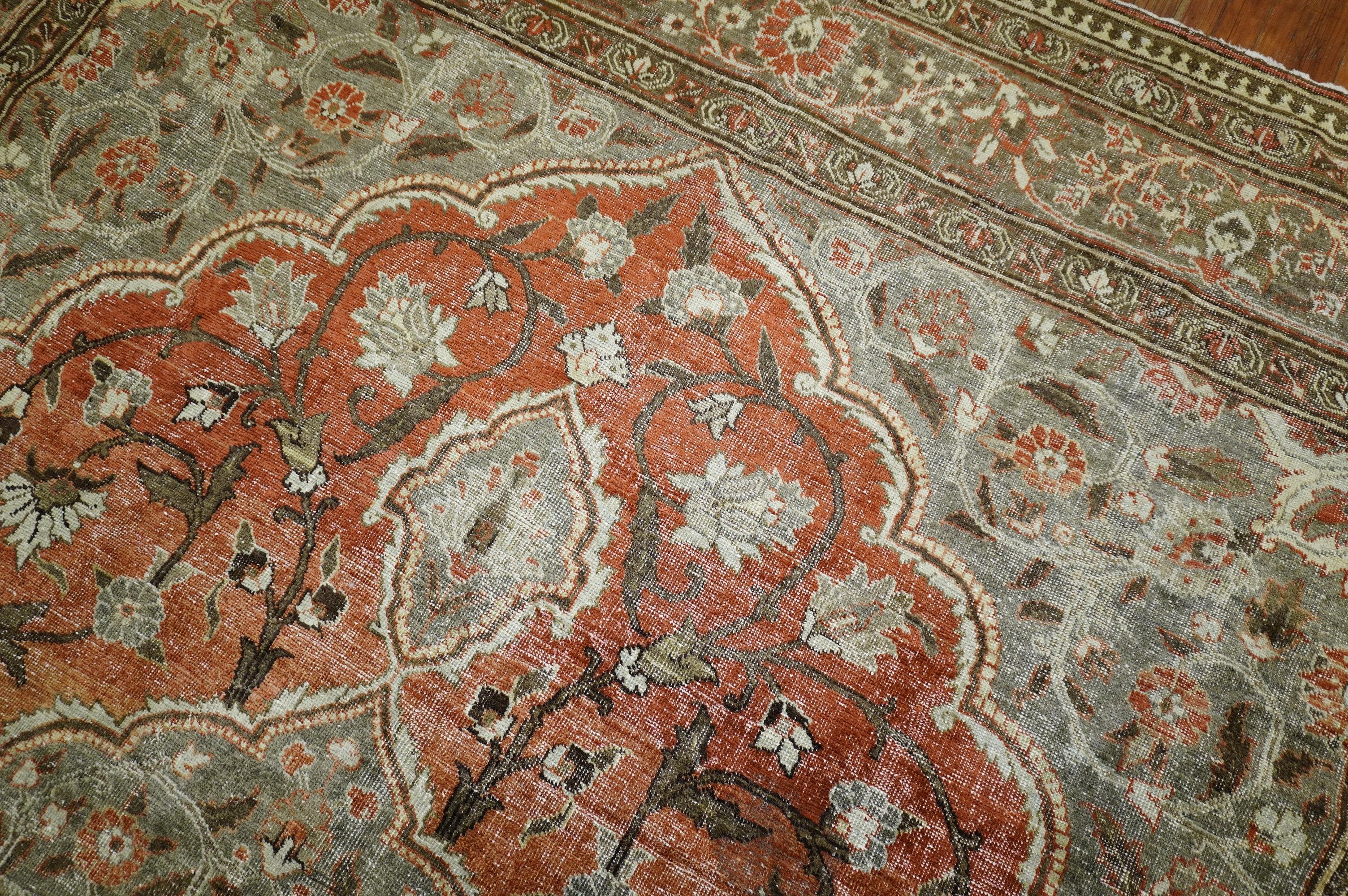 Orange Shabby Chic Persian Tabriz Room Siize Rug, Early 20th Century 7