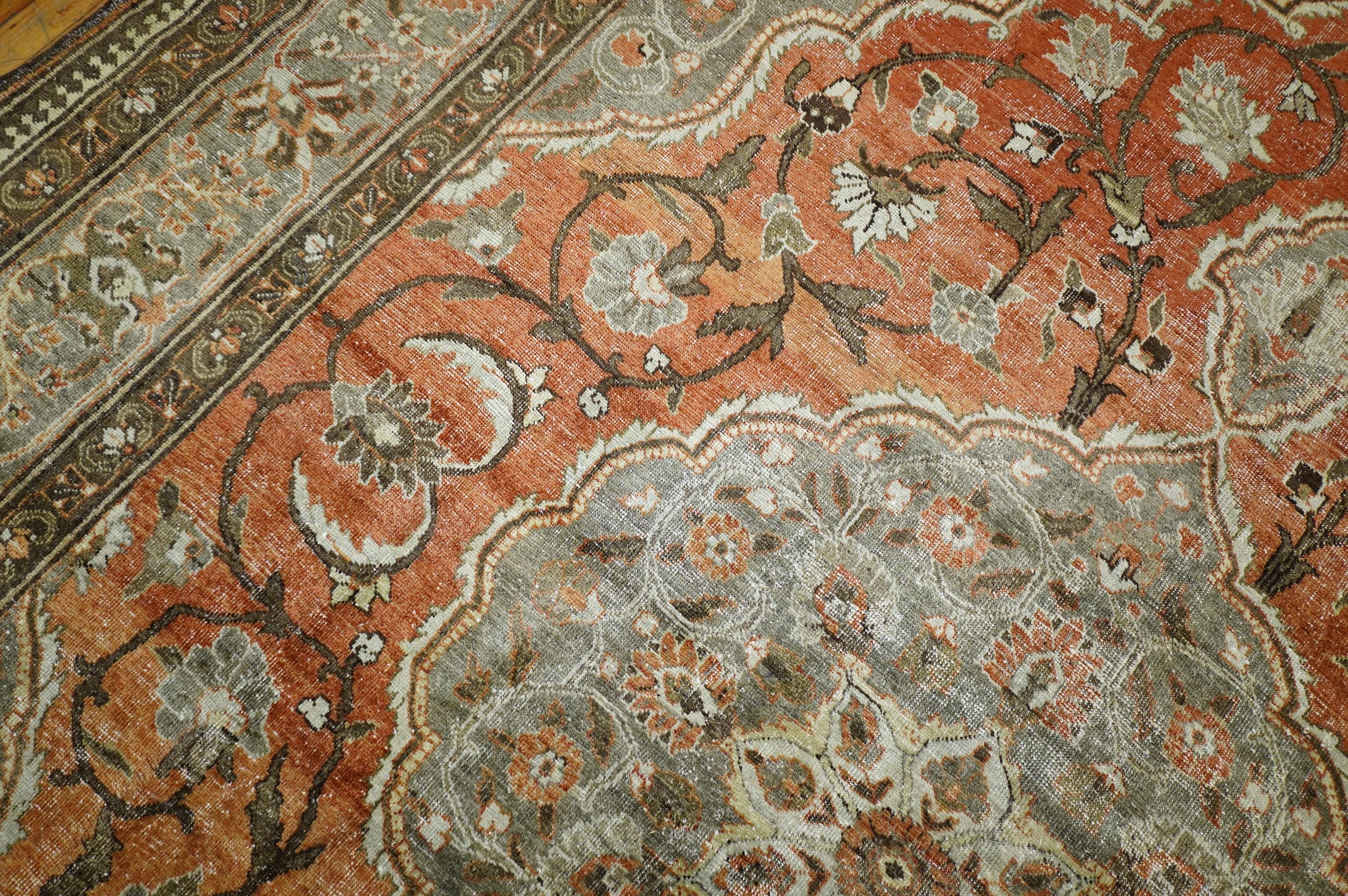 Orange Shabby Chic Persian Tabriz Room Siize Rug, Early 20th Century In Distressed Condition In New York, NY