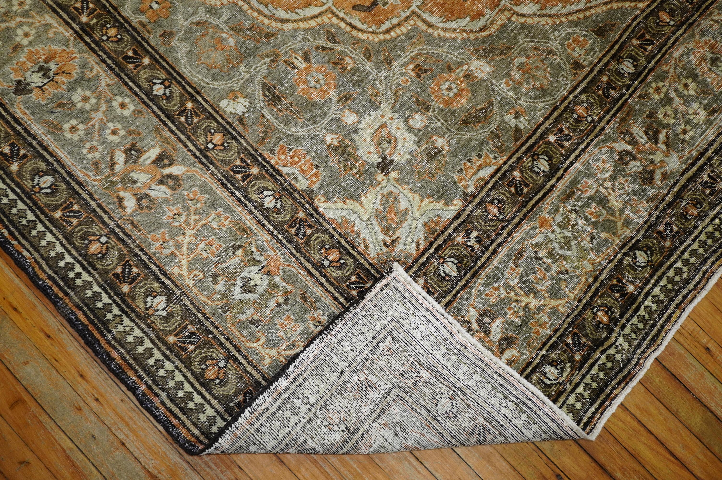 Wool Orange Shabby Chic Persian Tabriz Room Siize Rug, Early 20th Century