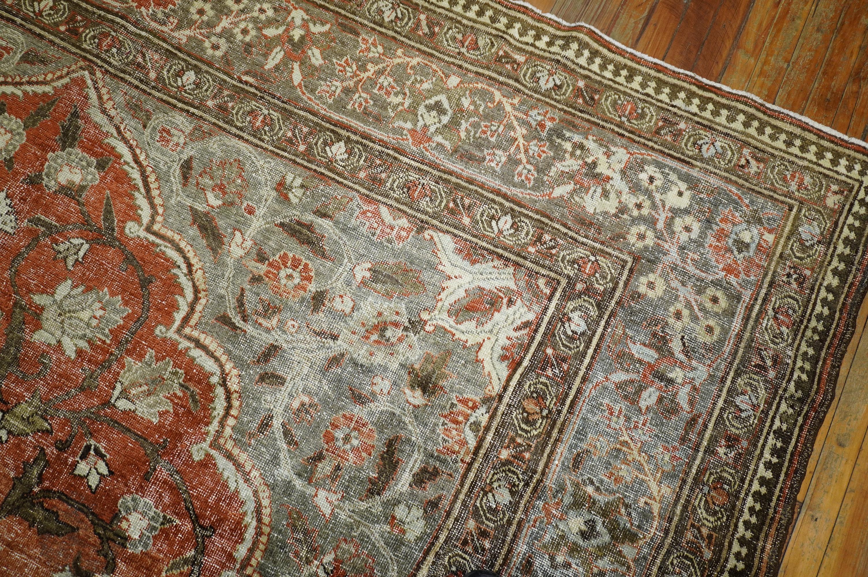 Orange Shabby Chic Persian Tabriz Room Siize Rug, Early 20th Century 2