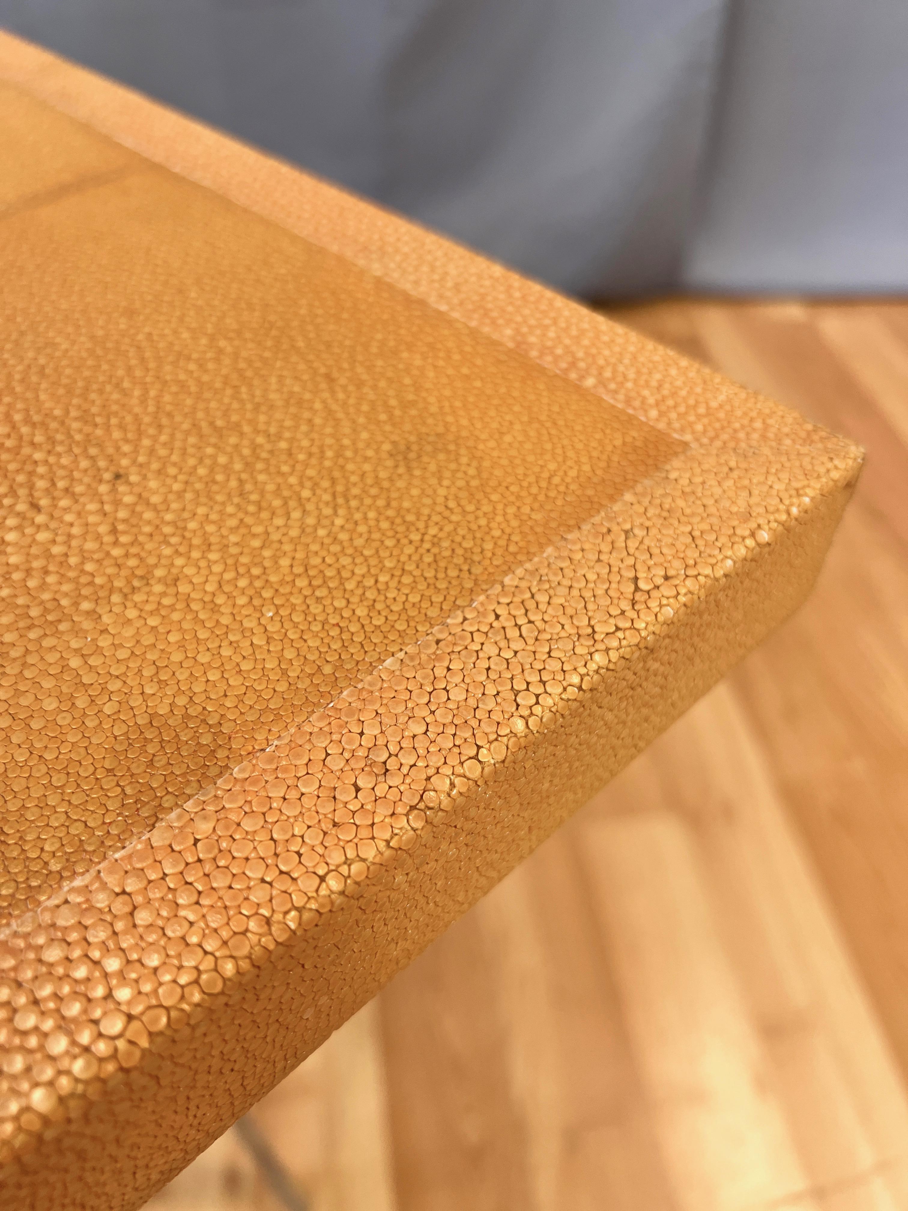 Orange Shagreen Campaign Side Table with Polished Nickel X-Base, circa 1980 For Sale 3