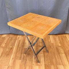 Orange Shagreen Campaign Side Table with Polished Nickel X-Base, circa 1980