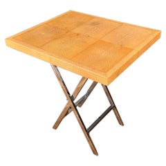 Orange Shagreen Campaign Side Table with Polished Nickel X-Base, circa 1980