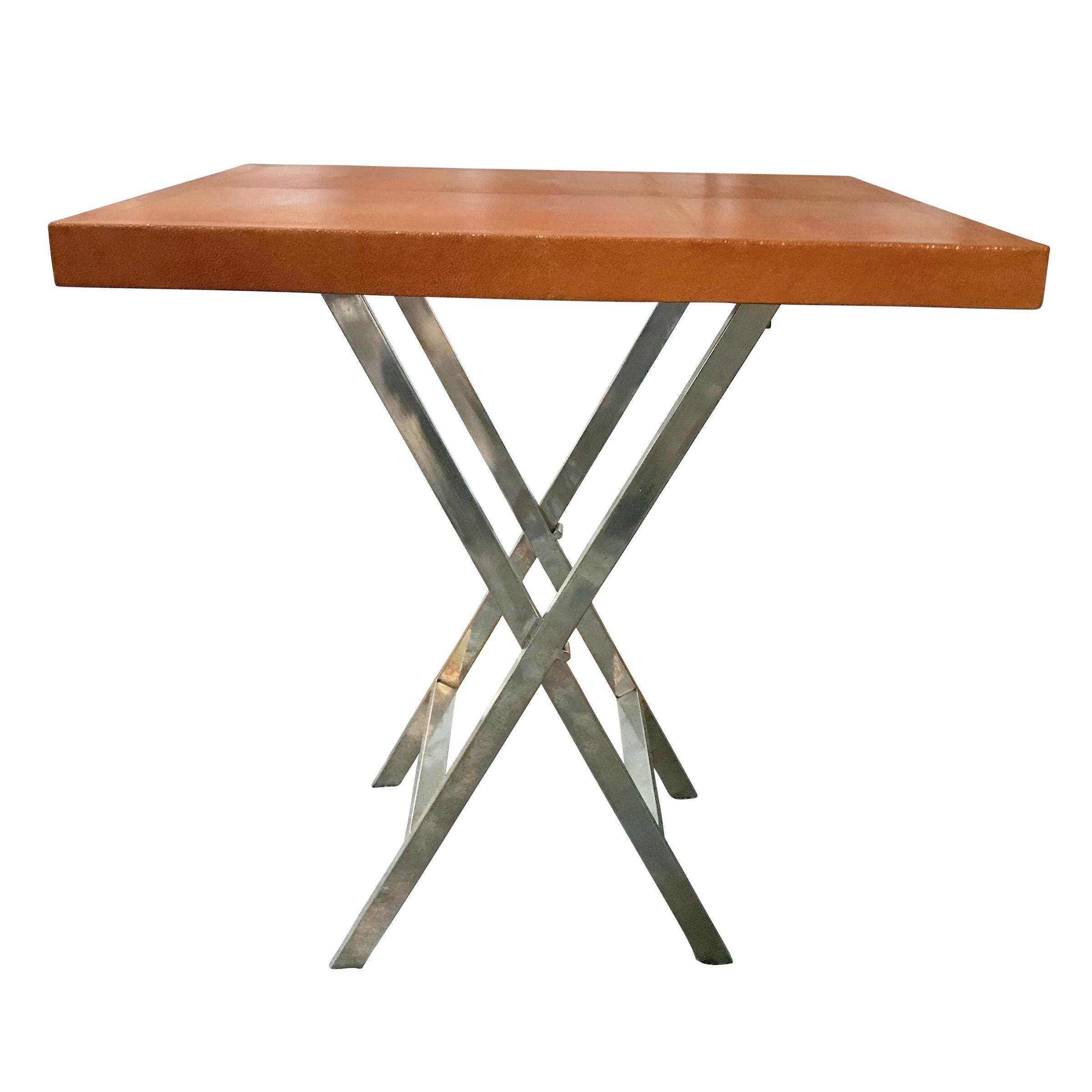 Mid-Century Modern Orange Shagreen Side Table