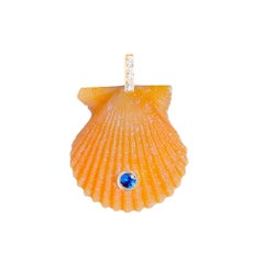 Orange Shell Pendant with Diamond and Blue Sapphire