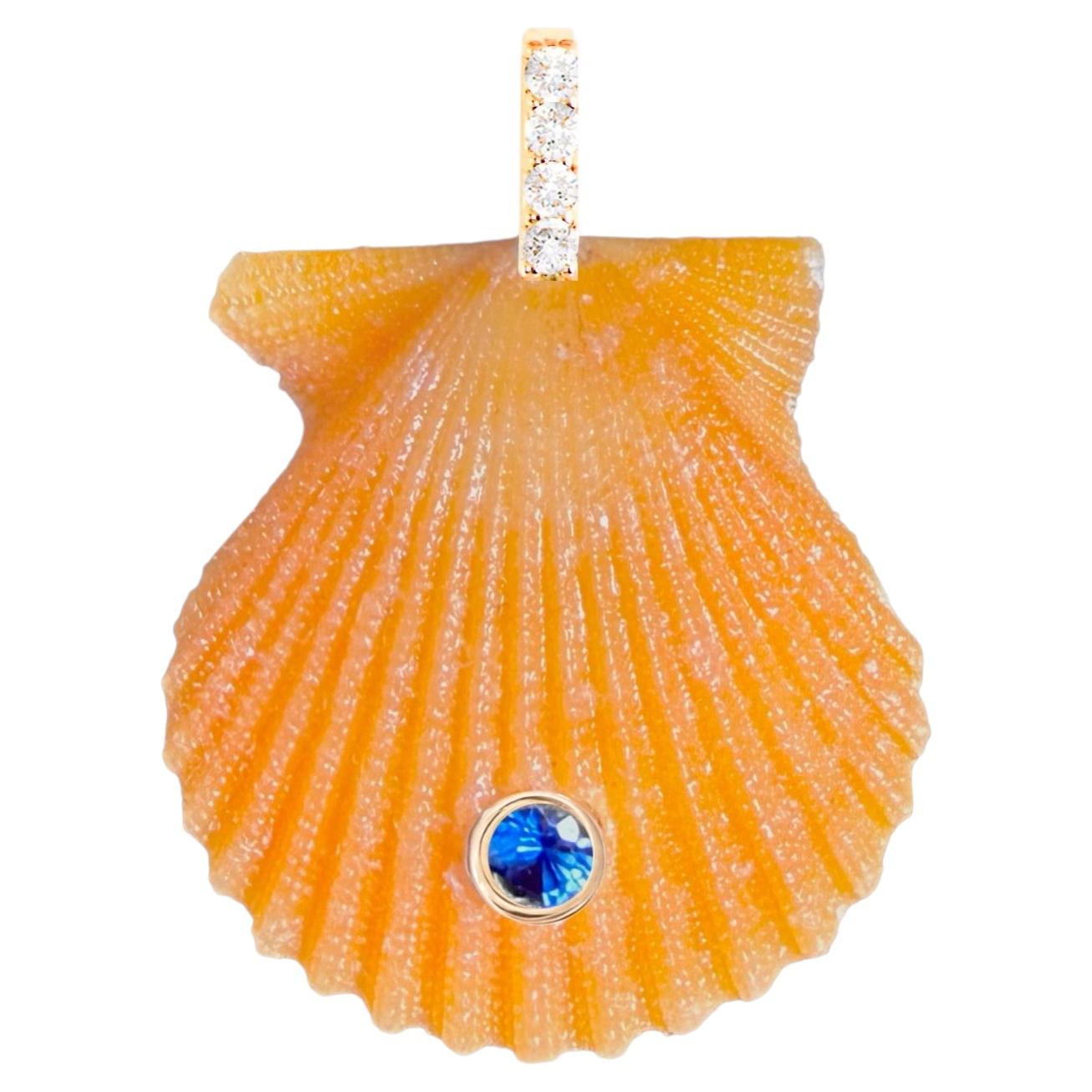 Orange Shell Pendant with Diamond and Blue Sapphire