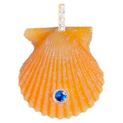 Orange Shell Pendant with Diamond and Blue Sapphire