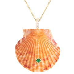 Orange Shell Pendant with Diamond and Green Tsavorite