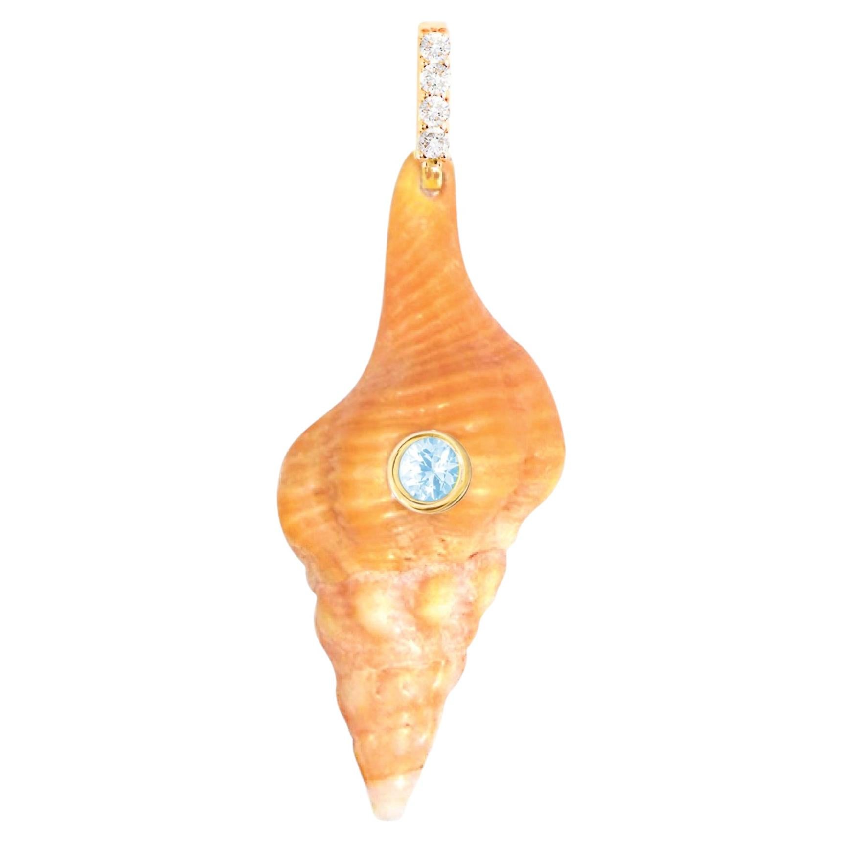 Colgante de concha naranja con diamantes naturales y topacio azul en venta