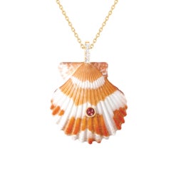 Orange Shell Pendant with Natural Diamonds and Red Garnet