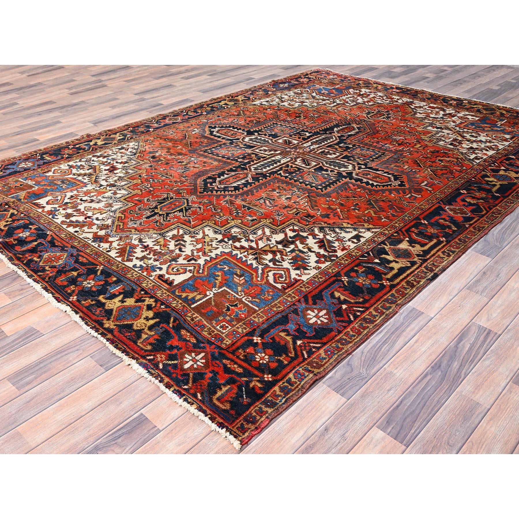 Orange Sides and Ends Cleaned Hand Knotted Pure Wool Vintage Persian Heriz Rug For Sale 6