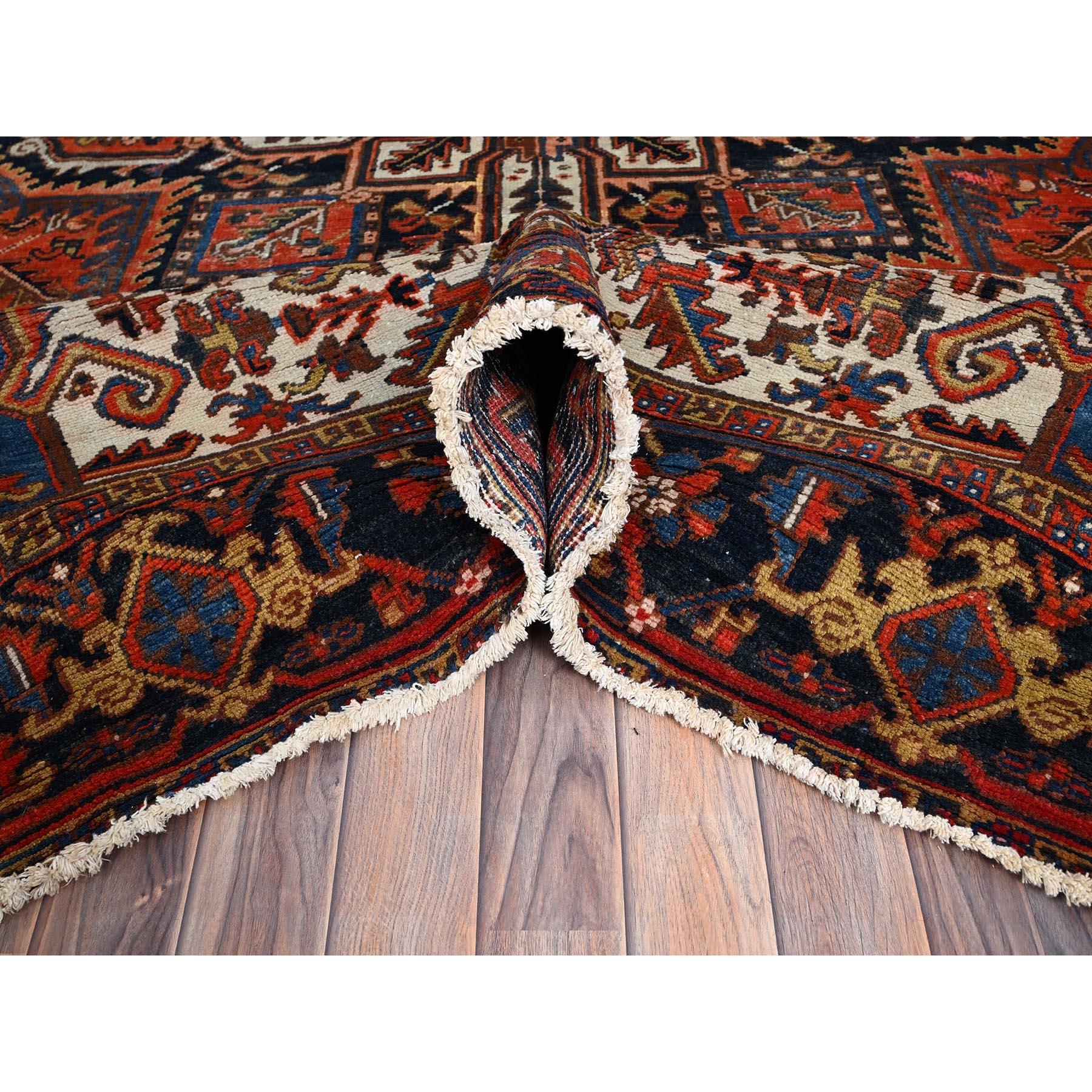 Medieval Orange Sides and Ends Cleaned Hand Knotted Pure Wool Vintage Persian Heriz Rug For Sale