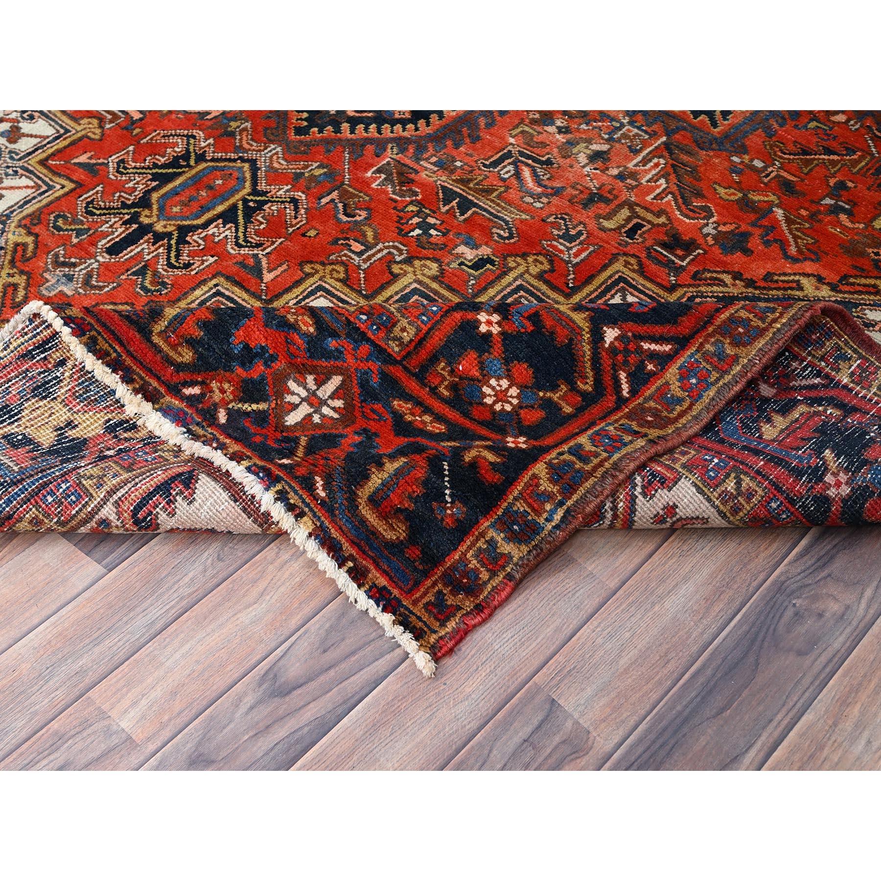 Hand-Knotted Orange Sides and Ends Cleaned Hand Knotted Pure Wool Vintage Persian Heriz Rug For Sale
