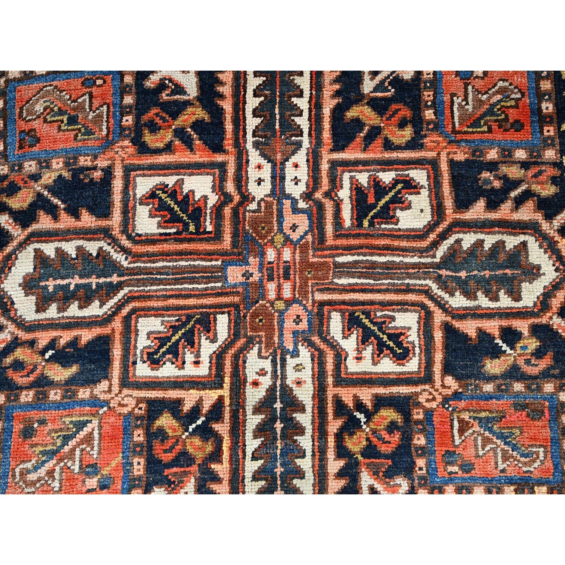 Mid-20th Century Orange Sides and Ends Cleaned Hand Knotted Pure Wool Vintage Persian Heriz Rug For Sale