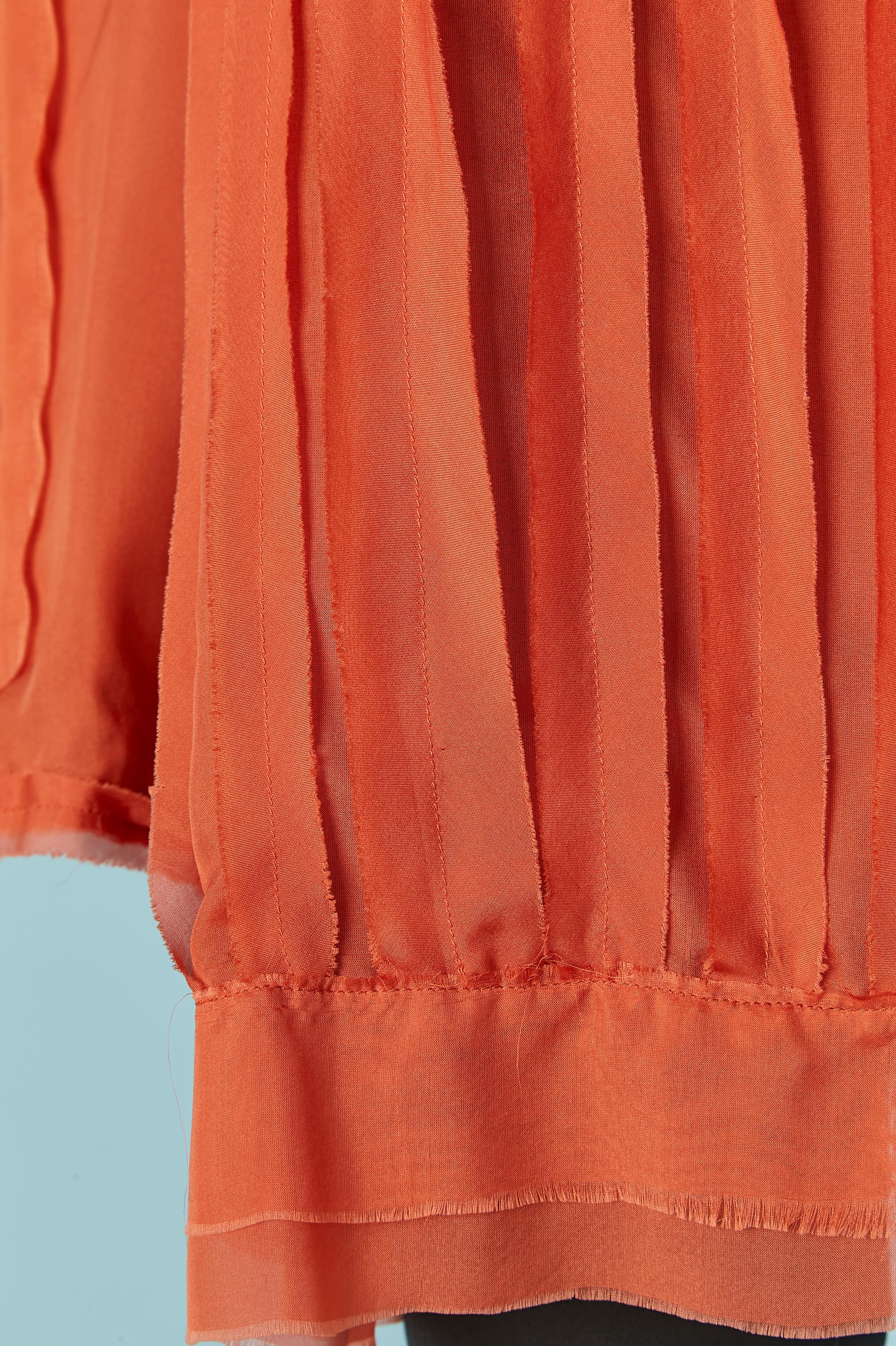 Rosso Blusa in chiffon di seta arancione con nastri applicati e fiori Lanvin by Alber Elbaz in vendita