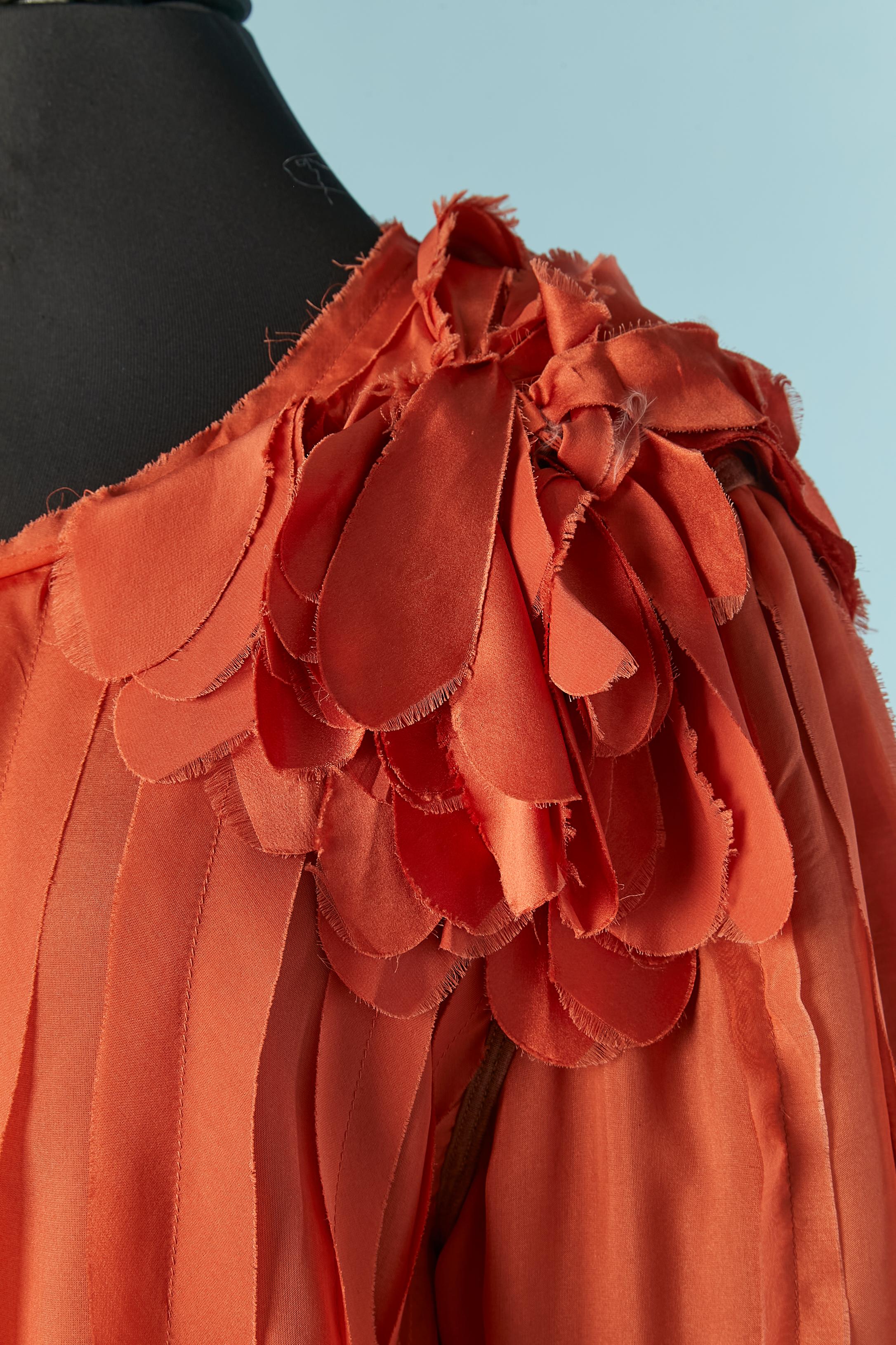 Blusa in chiffon di seta arancione con nastri applicati e fiori Lanvin by Alber Elbaz In condizioni ottime in vendita a Saint-Ouen-Sur-Seine, FR