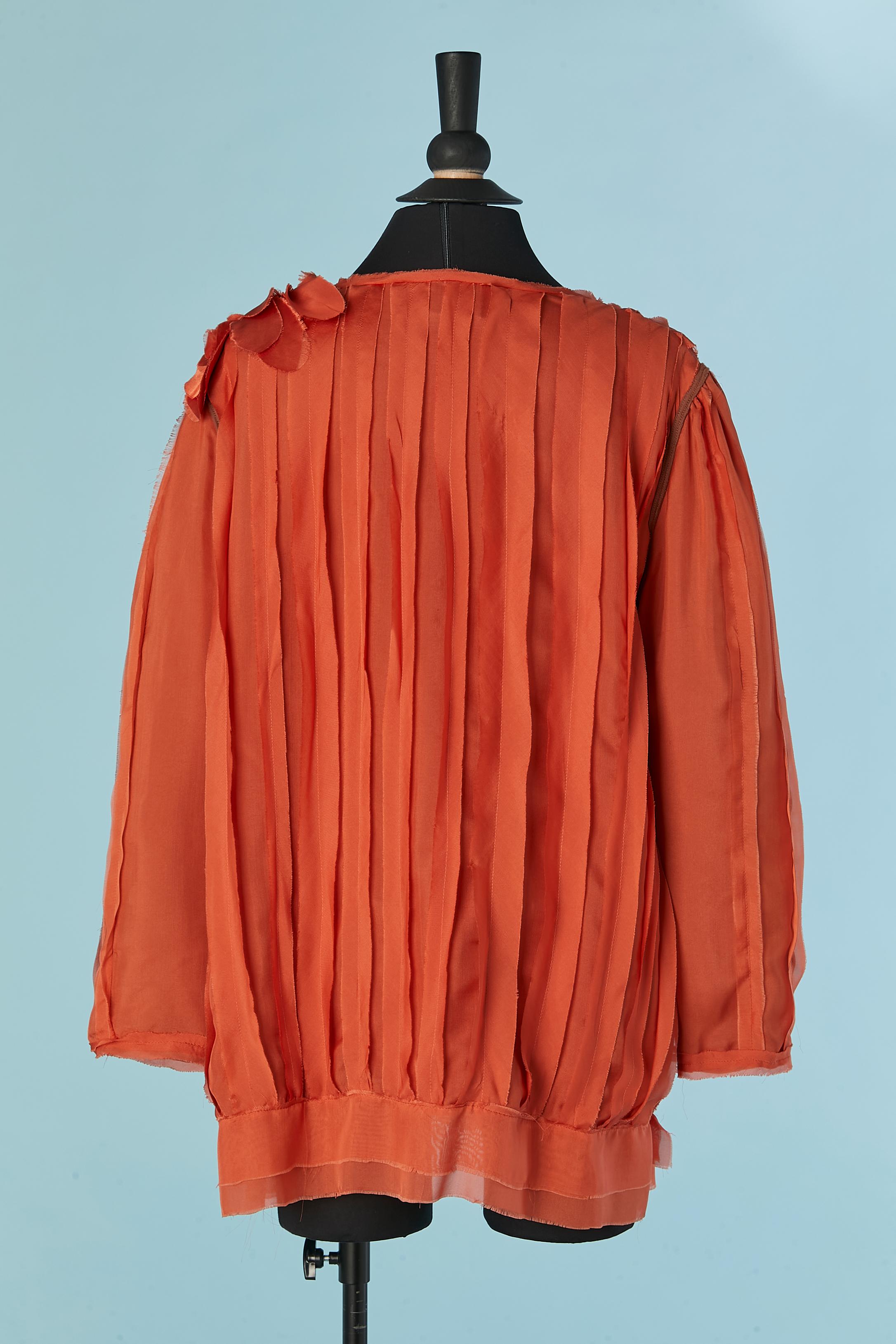 Blusa in chiffon di seta arancione con nastri applicati e fiori Lanvin by Alber Elbaz in vendita 1