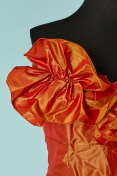 Orange silk taffetas ruffled bustier cocktail dress PRIORI