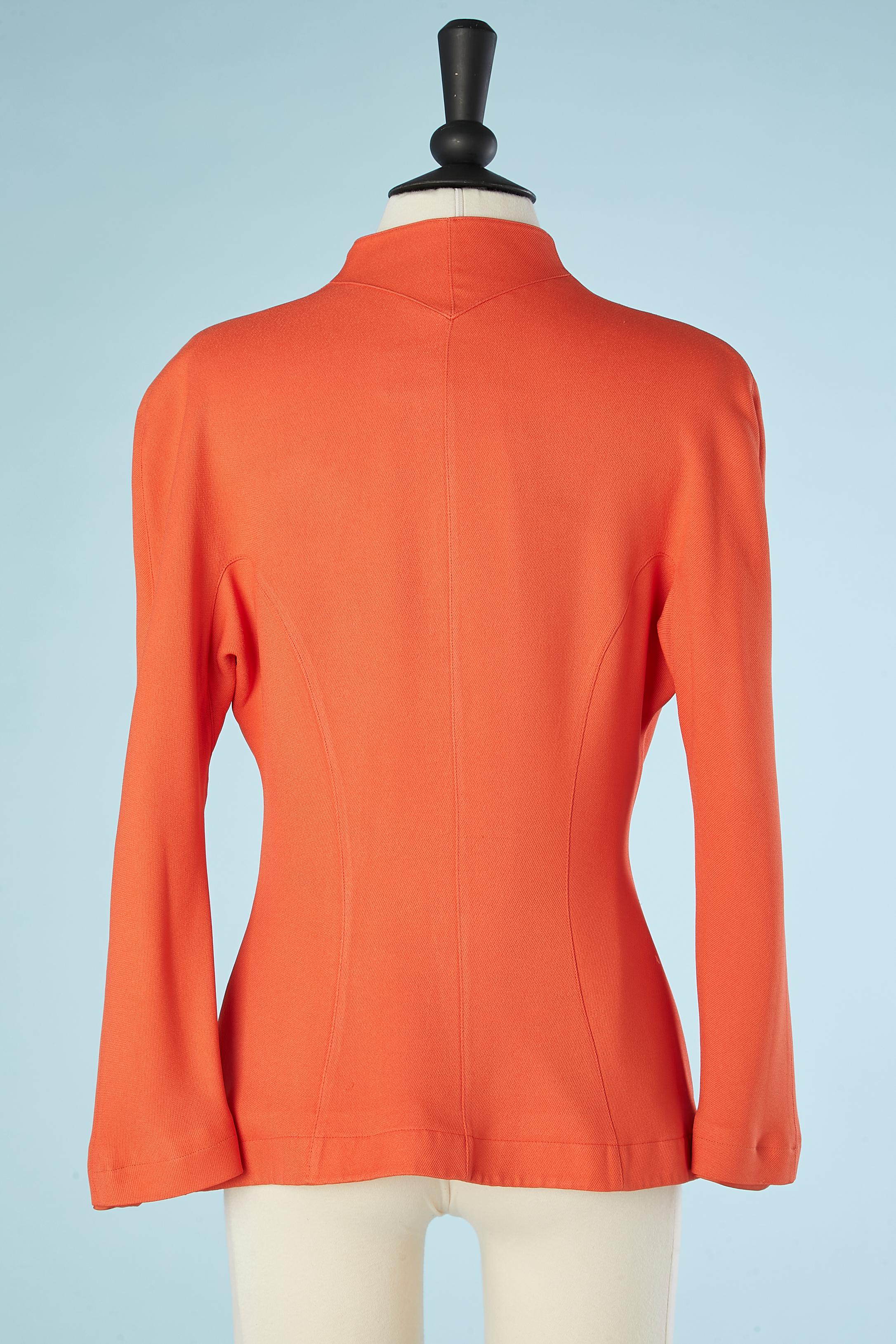 Orange single-breasted jacket with snap in the middle front Thierry Mugler In Good Condition For Sale In Saint-Ouen-Sur-Seine, FR