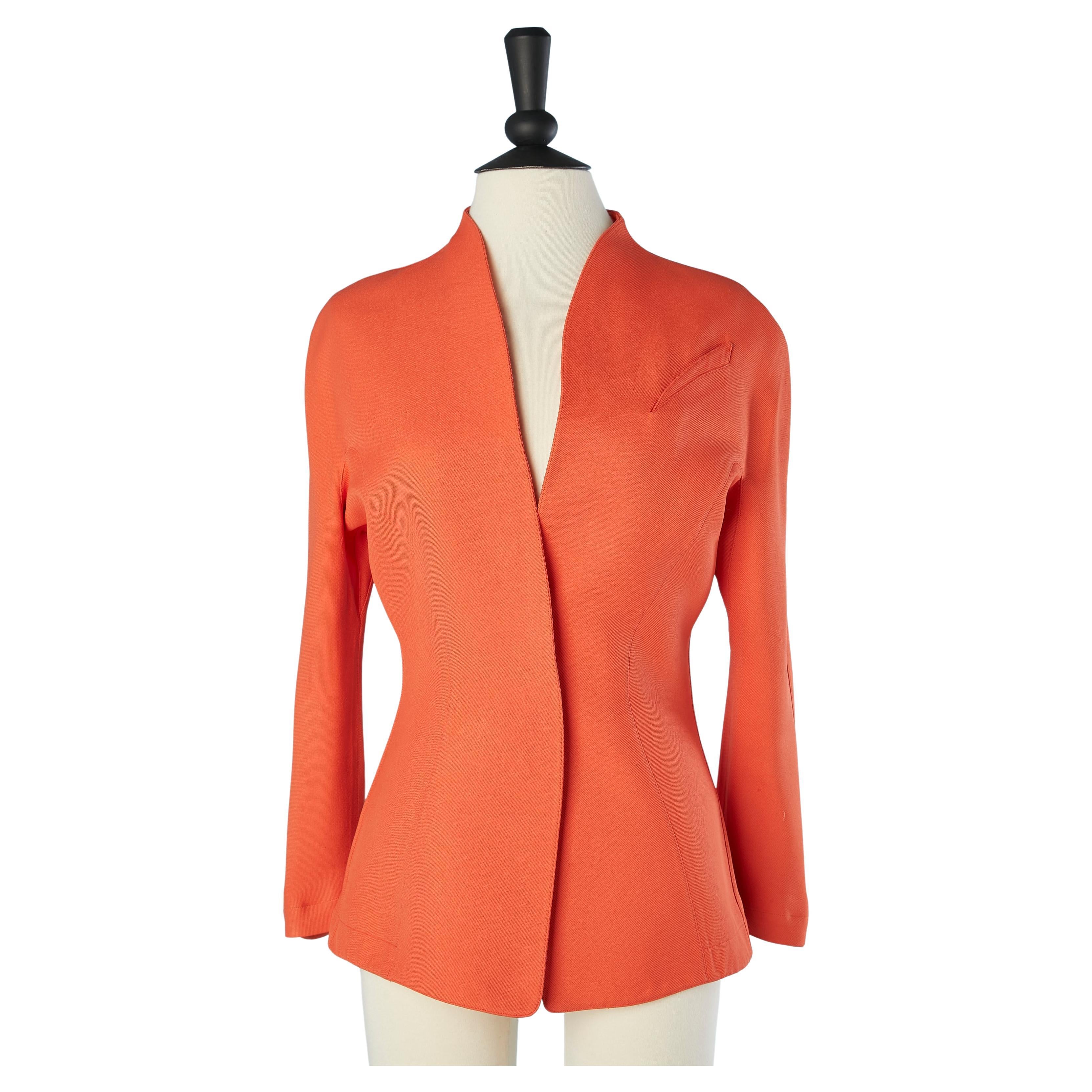 Orange single-breasted jacket with snap in the middle front Thierry Mugler For Sale