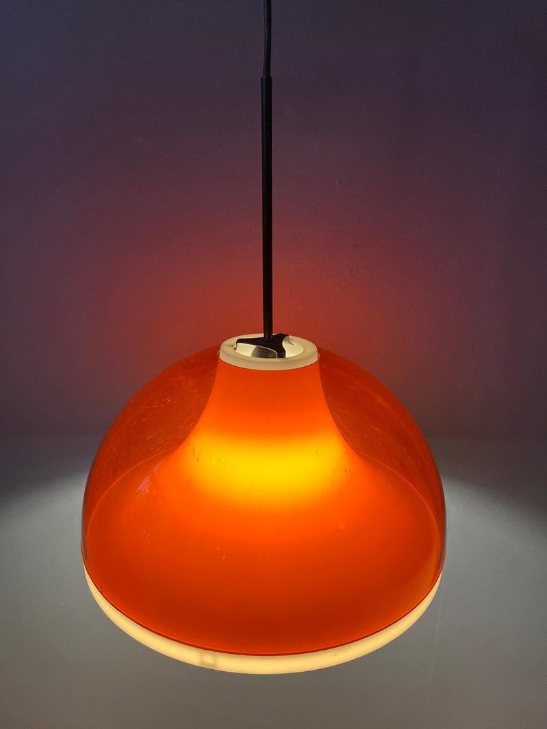 Orange Smoked Acrylic Glass Space Age Pendant Lamp by Dijkstra, 1970s In Good Condition For Sale In ROTTERDAM, ZH