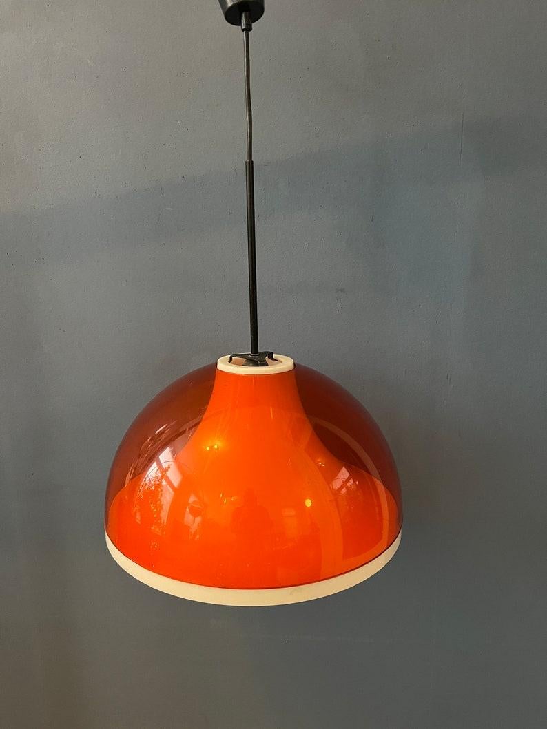 Metal Orange Smoked Acrylic Glass Space Age Pendant Lamp by Dijkstra, 1970s For Sale