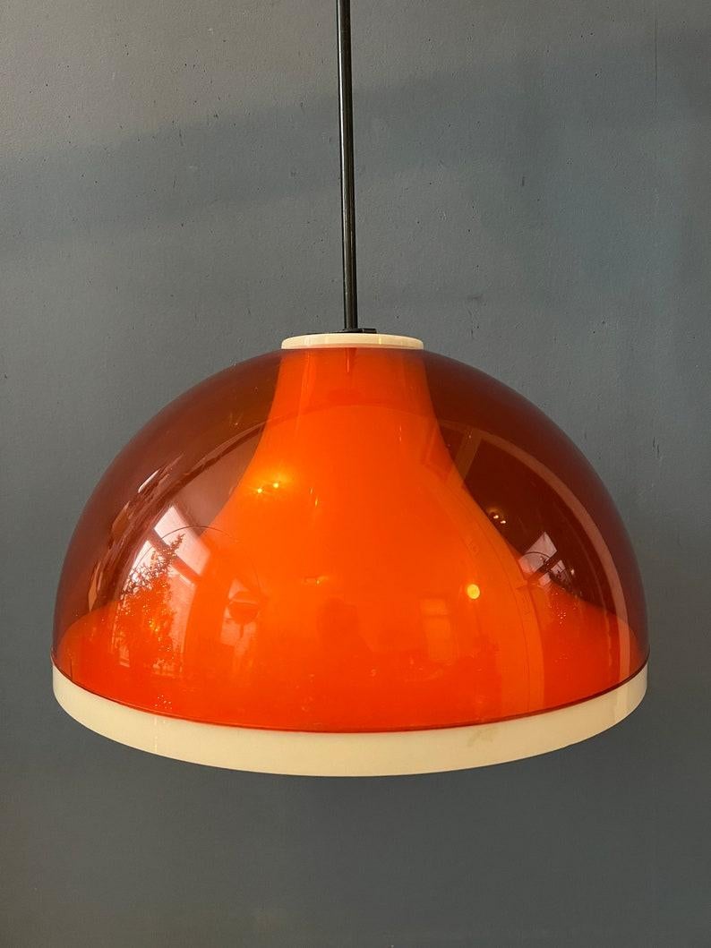 Orange Smoked Acrylic Glass Space Age Pendant Lamp by Dijkstra, 1970s For Sale 1