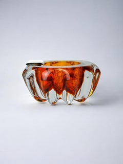 Orange Sommerso ashtray by Seguso, Murano glass & silver support, Italy, 1970