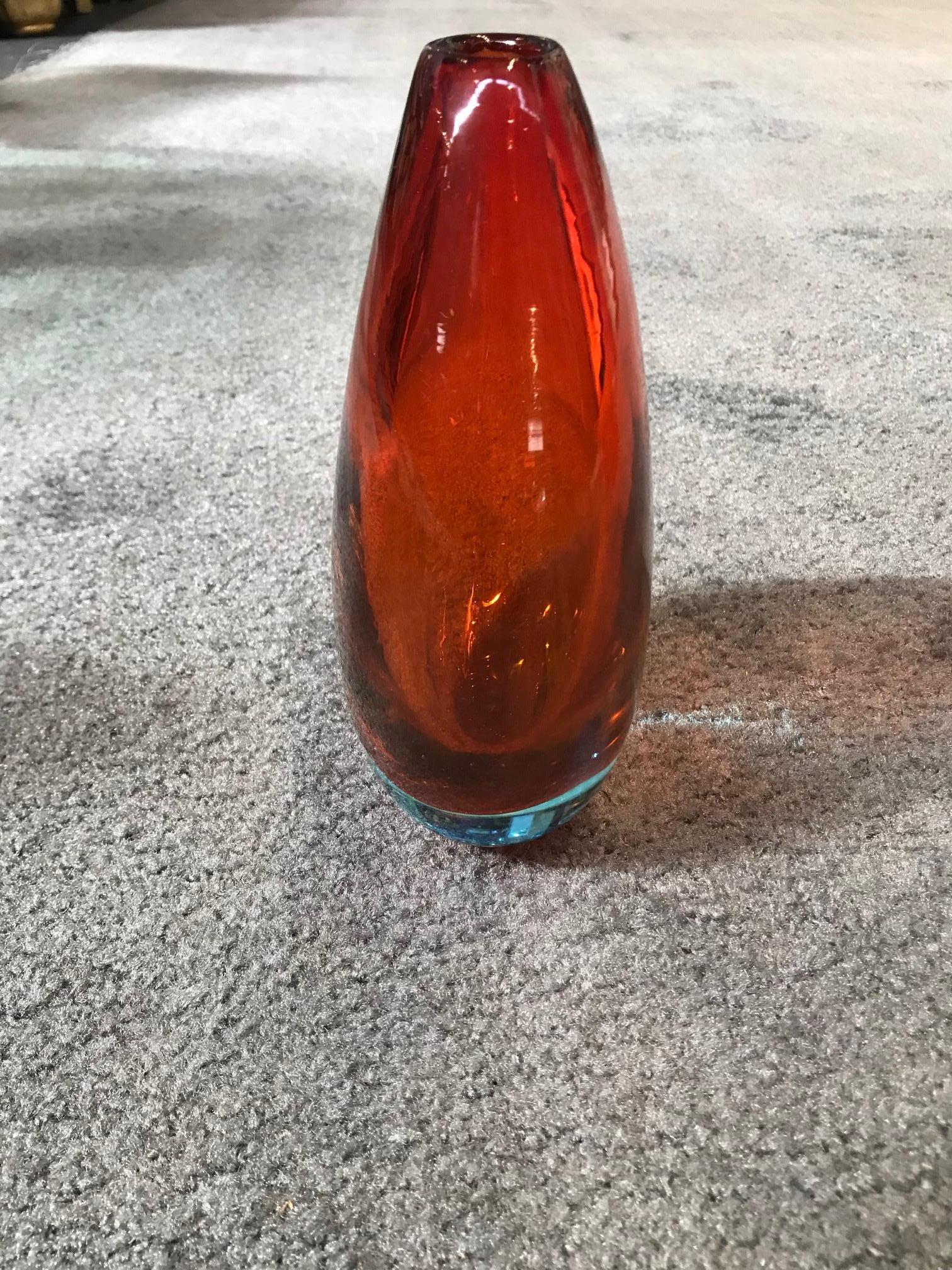 Italian Orange Sommerso Glass Vase Attributed to Flavio Poli