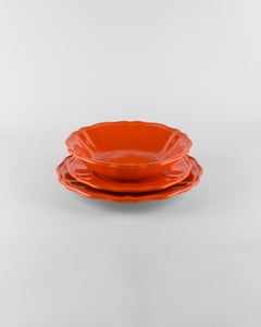 Orange Soup plates serve: Soup, holder, side plate for 4. Handmade in Italy 2024