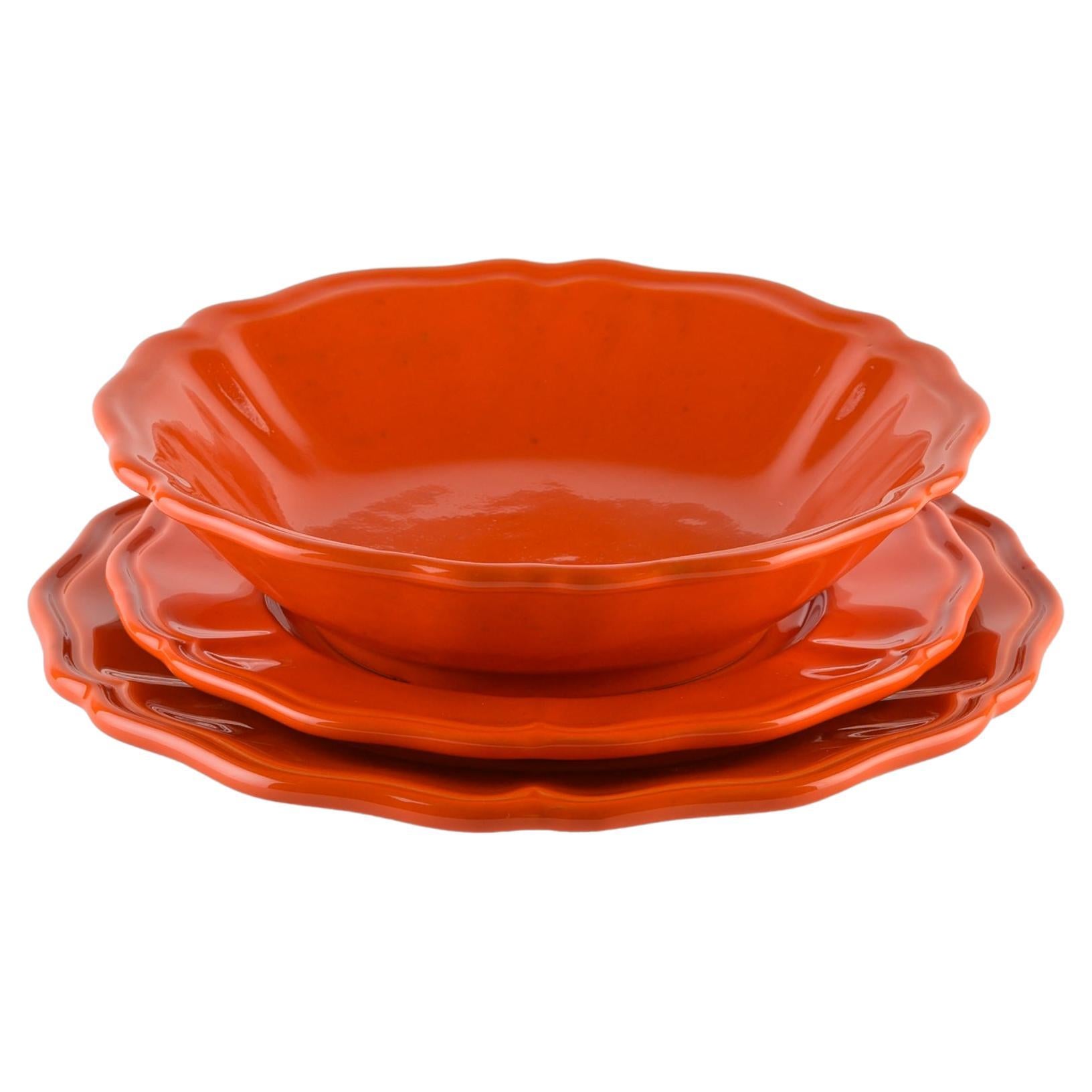 Los platos hondos naranjas sirven: Sopa, soporte, plato auxiliar para 4. Hecho a mano en Italia 2024 en venta