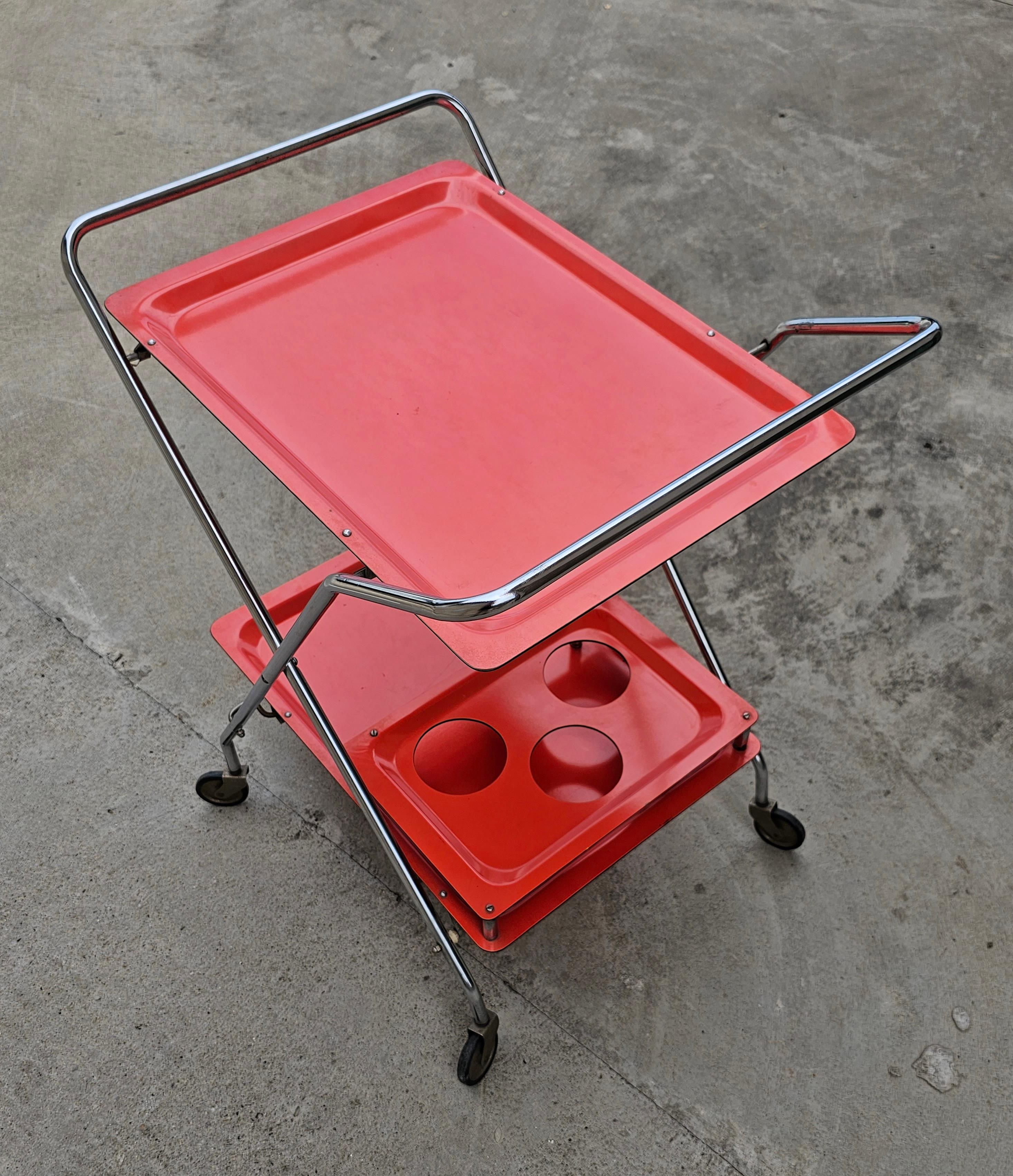 Orange Space Age Serving Trolley or Bar Cart, West Germany 1970s For Sale 5