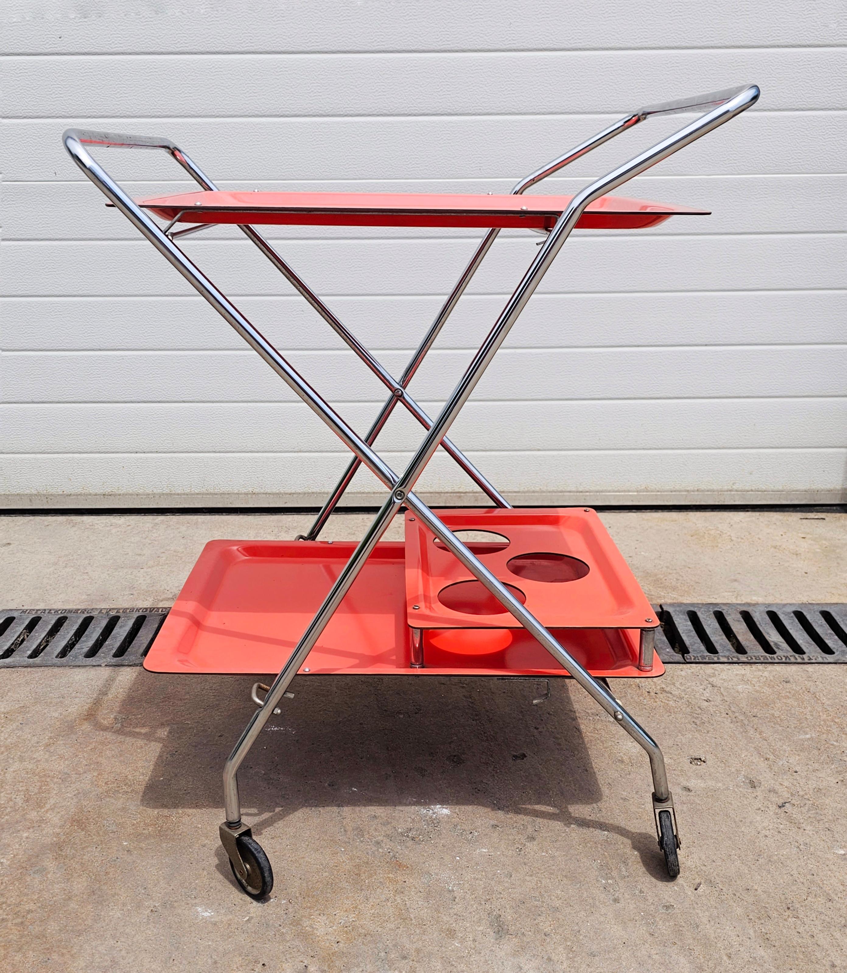 Orange Space Age Serving Trolley or Bar Cart, West Germany 1970s For Sale 7